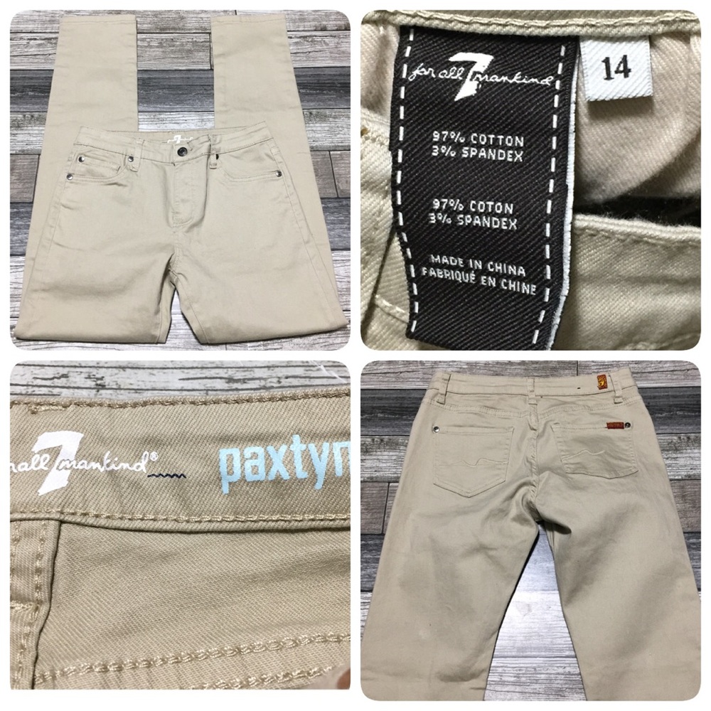 7 For All Mankind Paxtyn Jeans Girls Size 14 (Inseam 27.5) Beige Stretch.